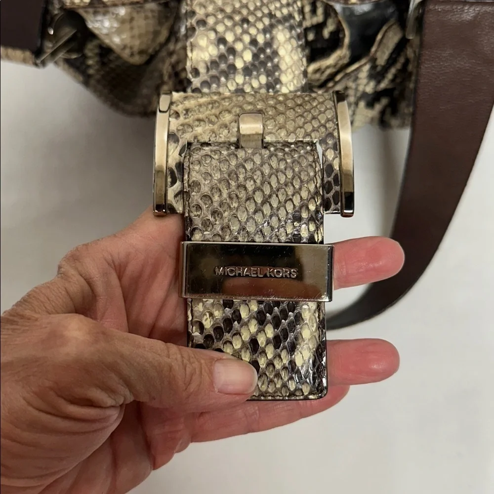 MICHAEL KORS Authentic Natural Brown Python Rehearsal Drawstring Shoulder Bag